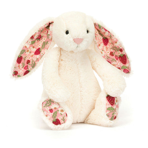 Cream Plush Bunny — Strawberry Floral Ears