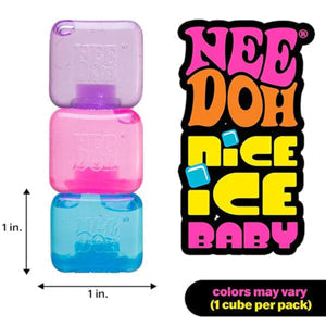 Nee Doh Nice Ice Baby product dimensions - 1 inch mini squishy stress cube in 3 colors