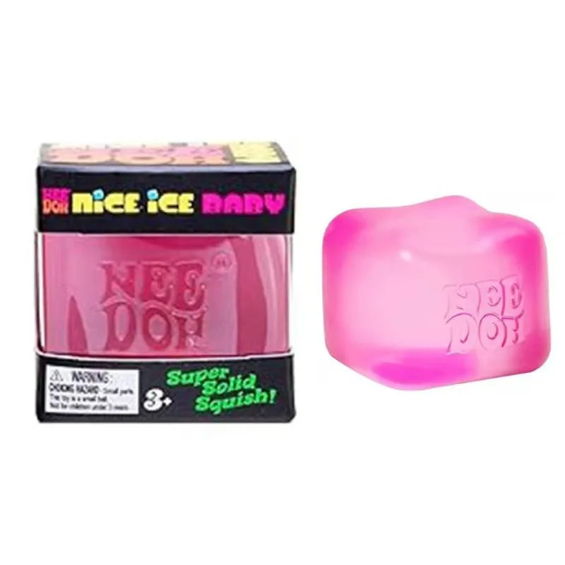 Pink Nee Doh Nice Ice Baby squishy cube with packaging - mini sensory stress fidget toy