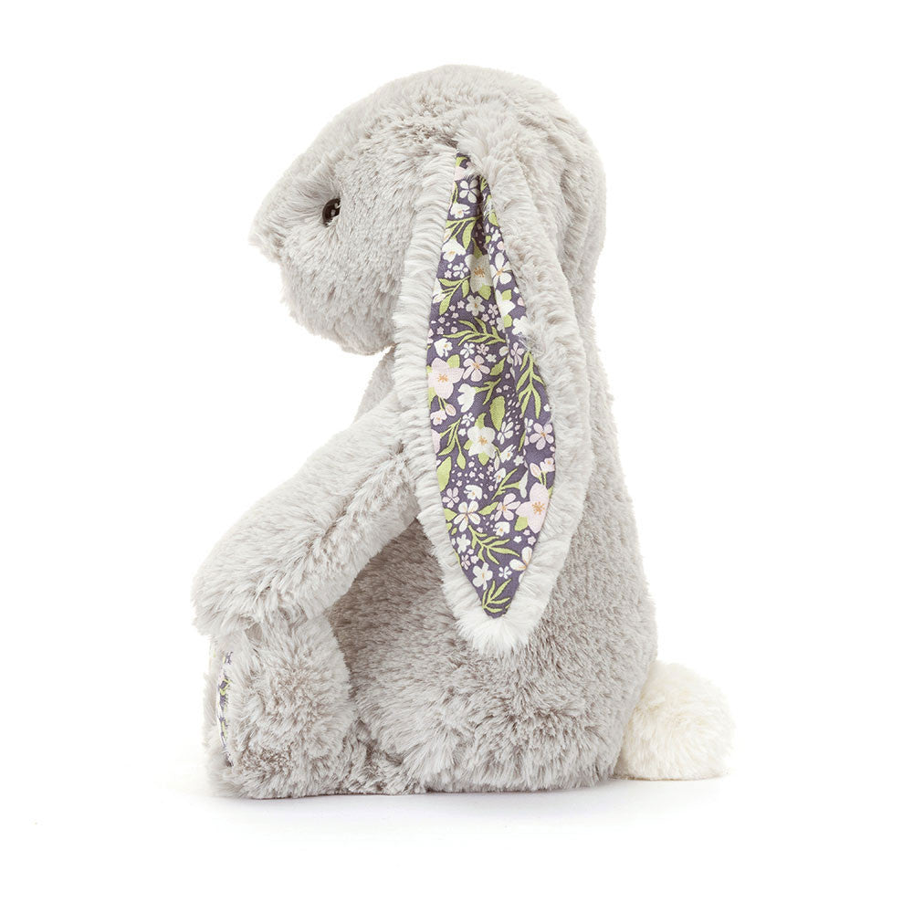 Silver Grey Plush Bunny — Purple Floral Ears