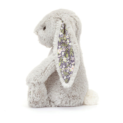 Silver Grey Plush Bunny — Purple Floral Ears
