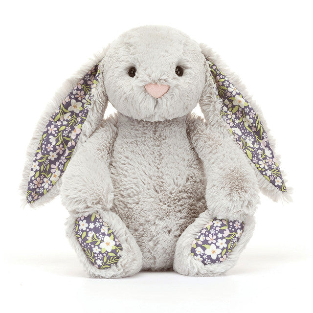Silver Grey Plush Bunny — Purple Floral Ears