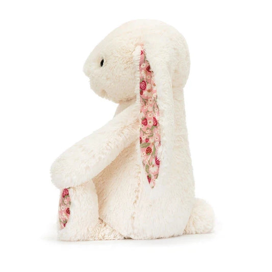 Cream Plush Bunny — Strawberry Floral Ears